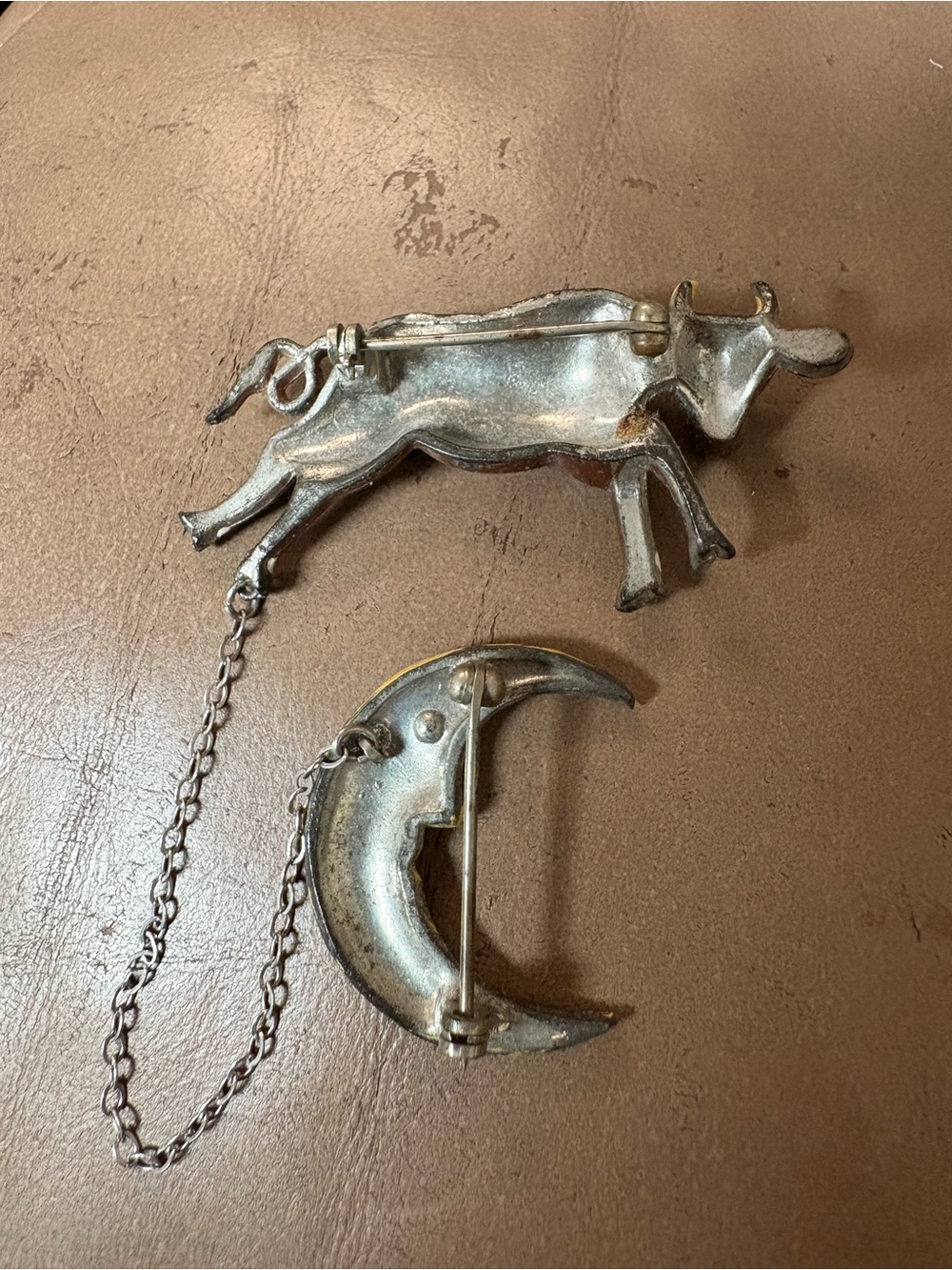 1940’s Coro Cow and Crescent Moon Linked Brooches - Picture 2 of 2